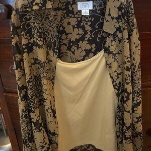 LOFT Black and Gold Floral Silk Blouse